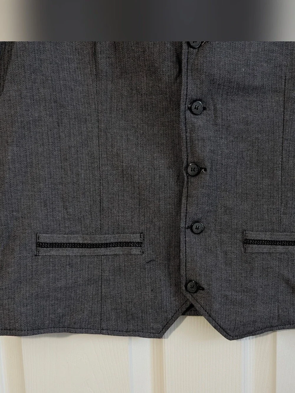 Buckle BLACK, Gray Herringbone Pattern Vest/Waistcoat With Buttons Size M